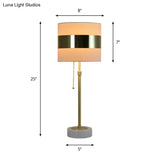 Modern Drum Table Lamp In Gold With Pull Chain Stylish Bedside Light Fixture