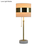 Modern Drum Table Lamp In Gold With Pull Chain Stylish Bedside Light Fixture