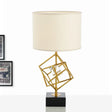 Modern Drum Task Lamp With Gold 1-Head Fabric Reading Light And Black Marble Base