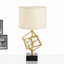 Modern Drum Task Lamp With Gold 1-Head Fabric Reading Light And Black Marble Base