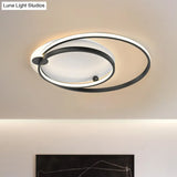 Modern Dual Hoop Metal Ceiling Flush Led Mount In Black/Gold 18’/21.5’ - Warm/White Light