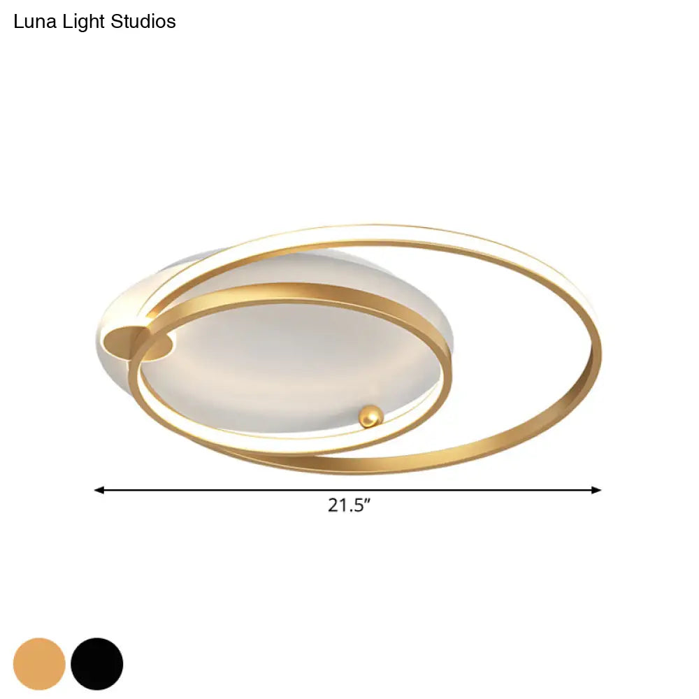 Modern Dual Hoop Metal Ceiling Flush Led Mount In Black/Gold 18’/21.5’ - Warm/White Light