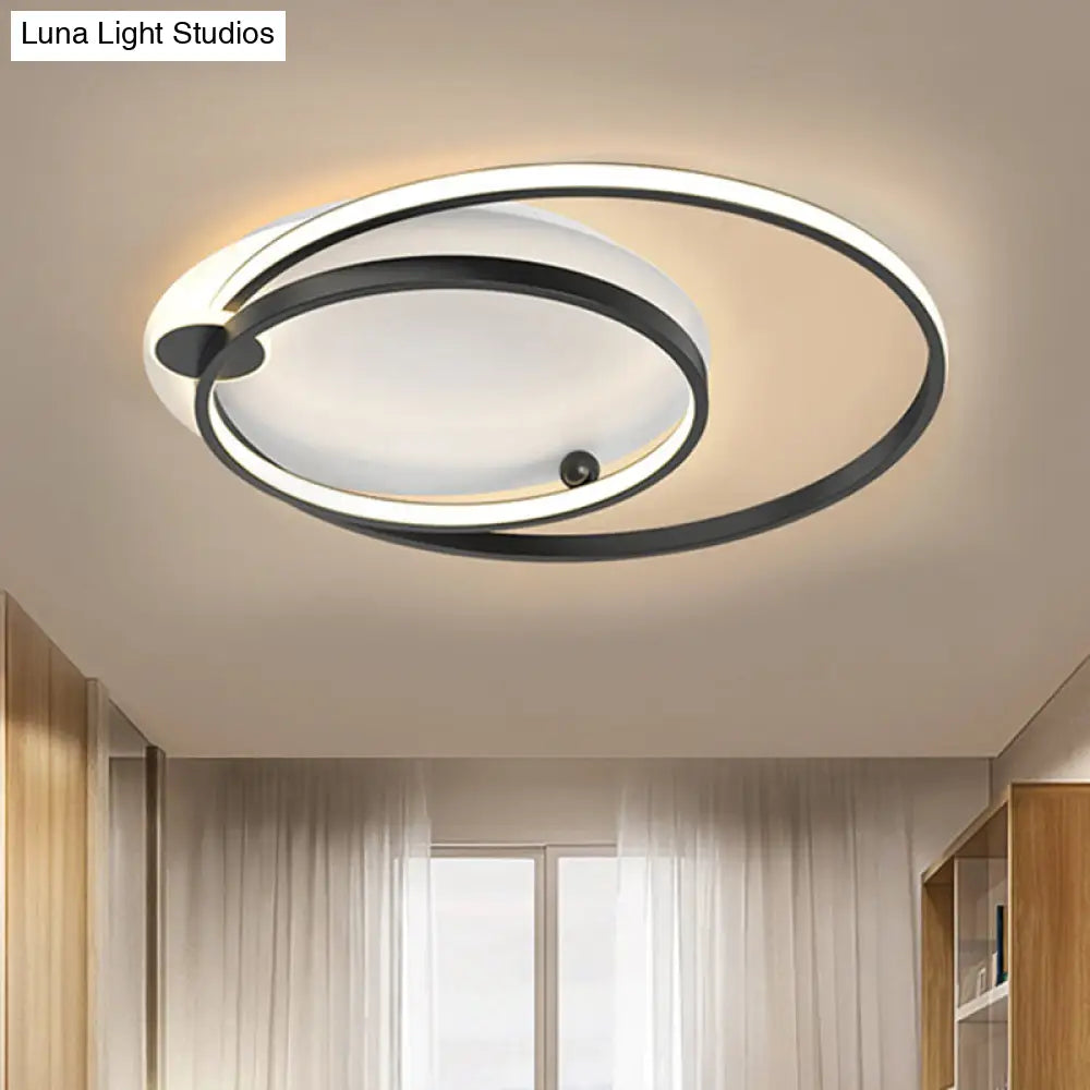 Modern Dual Hoop Metal Ceiling Flush Led Mount In Black/Gold 18’/21.5’ - Warm/White Light