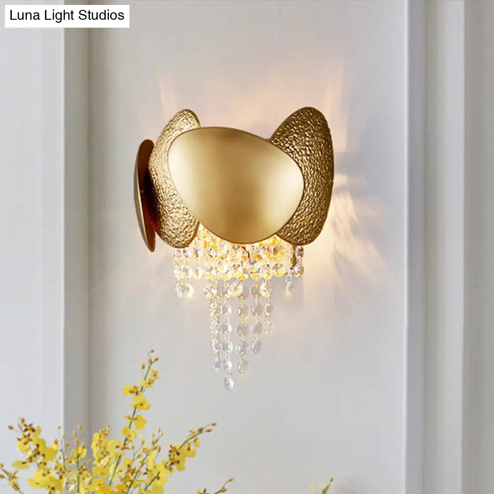 Modern Egg Shaped Wall Mount Light With 2 Metal Lights - Golden Sconce Lighting Clear Crystal