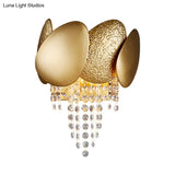 Modern Egg Shaped Wall Mount Light With 2 Metal Lights - Golden Sconce Lighting Clear Crystal