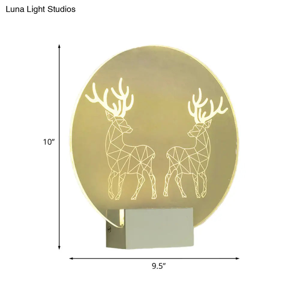 Modern Elk Deer Wall Lamp With Led Acrylic Light - Clear Circular Design