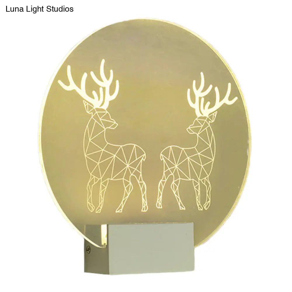 Modern Elk Deer Wall Lamp With Led Acrylic Light - Clear Circular Design