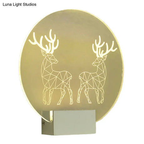 Modern Elk Deer Wall Lamp With Led Acrylic Light - Clear Circular Design