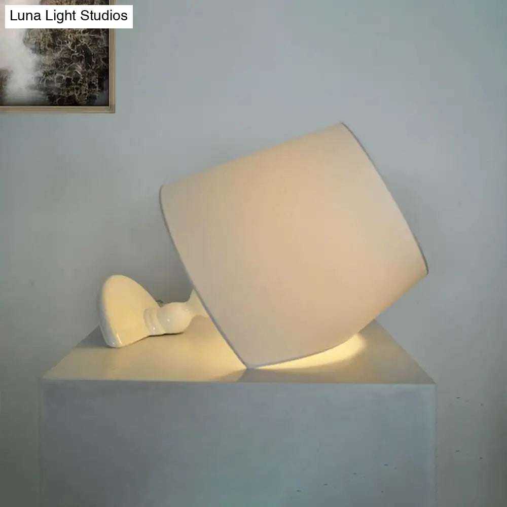 Modern Fabric 1-Light Bedroom Nightstand Light In Black/White - Horizontal Table Lighting