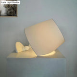 Modern Fabric 1-Light Bedroom Nightstand Light In Black/White - Horizontal Table Lighting