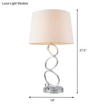 Modern Fabric Barrel Desk Light: White Task Lamp With Silver Metal Base