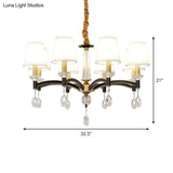 Modern Fabric Cone Chandelier Lamp - 6/8 Lights Crystal Accent Hanging Light Fixture
