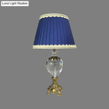 Modern Fabric Cone Study Lamp: Blue Table Light With Brass Metallic Base