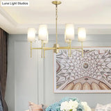 Modern Fabric Cylinder Suspension Light - 6 Heads Chandelier In Grey/White For Living Room