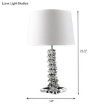 Modern Fabric Desk Lamp: Conical Night Table Light With Crystal Base White - 1 Bulb