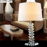 Modern Fabric Desk Lamp: Conical Night Table Light With Crystal Base White - 1 Bulb