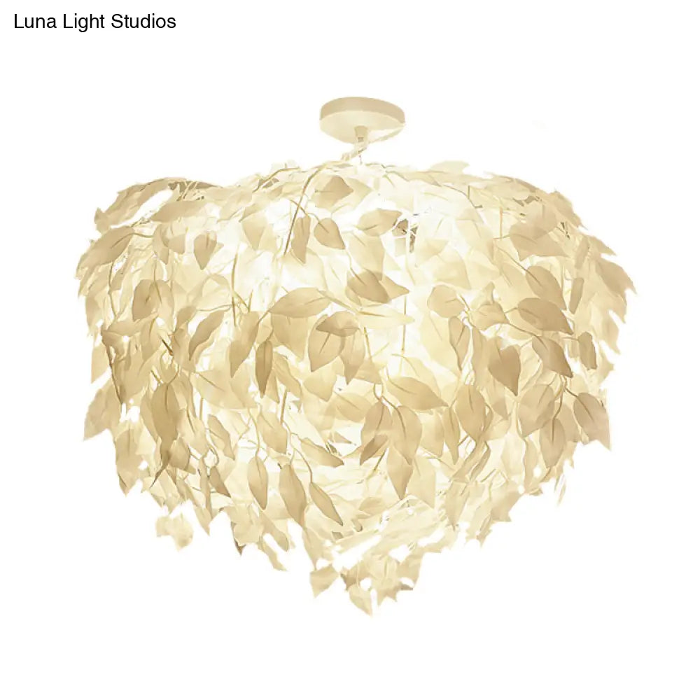 Modern Fabric Leaf Flush Mount Ceiling Light With 4 White Led Lights For Bedroom