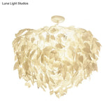 Modern Fabric Leaf Flush Mount Ceiling Light With 4 White Led Lights For Bedroom