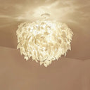 Modern Fabric Leaf Flush Mount Ceiling Light With 4 White Led Lights For Bedroom