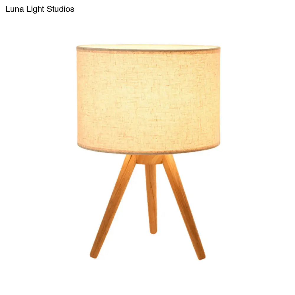 Modern Fabric Led Book Light With Cylinder Shape And Wooden Tripod Stand