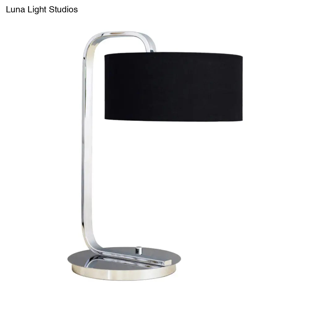 Modern Fabric Led Desk Light In Black/White For Bedroom With Drum Reading Book Enhancer