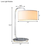 Modern Fabric Led Desk Light In Black/White For Bedroom With Drum Reading Book Enhancer