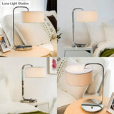 Modern Fabric Led Desk Light In Black/White For Bedroom With Drum Reading Book Enhancer