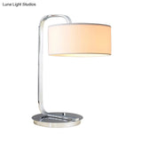 Modern Fabric Led Desk Light In Black/White For Bedroom With Drum Reading Book Enhancer