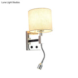 Modern Fabric Led Wall Sconce Light In Chrome For Living Room