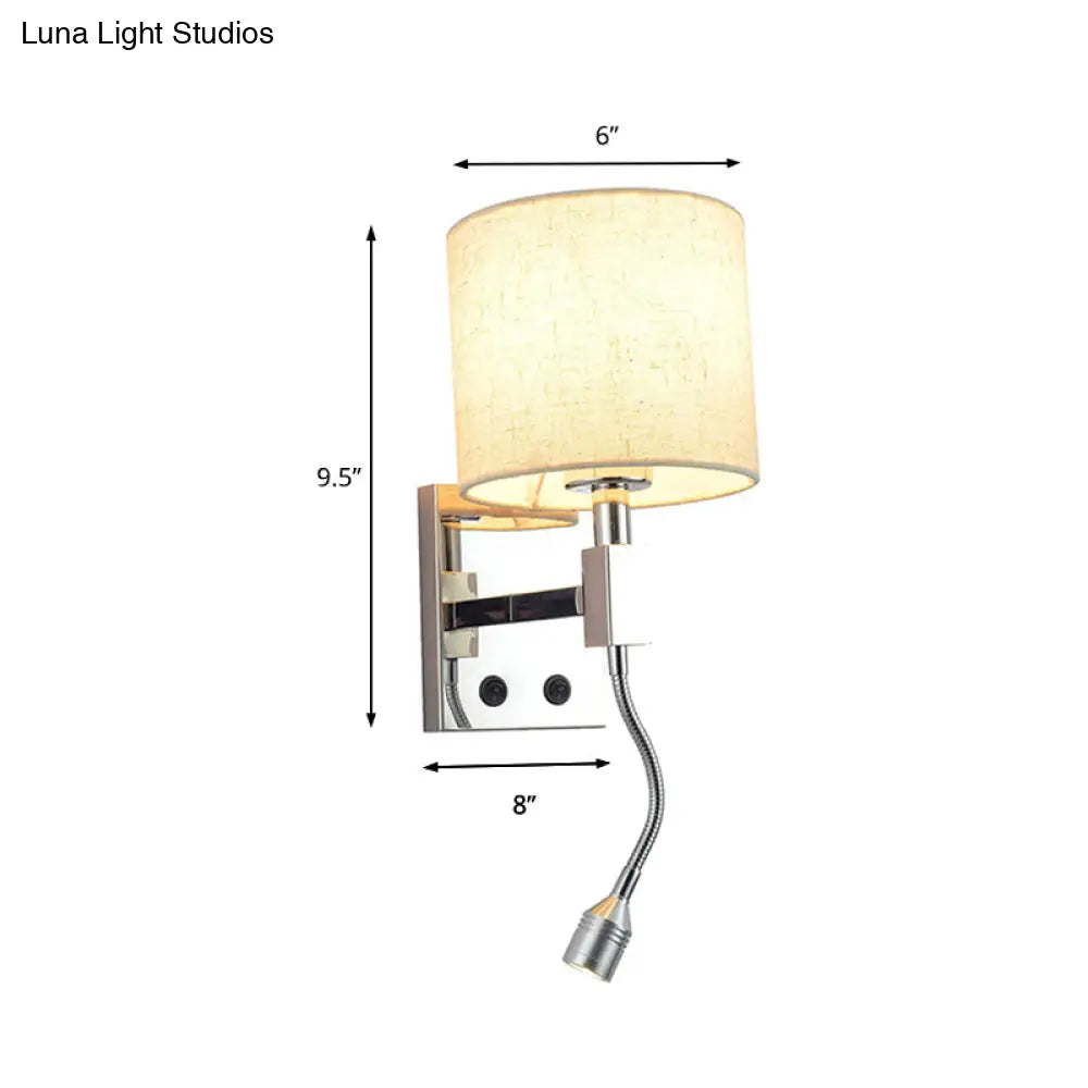 Modern Fabric Led Wall Sconce Light In Chrome For Living Room