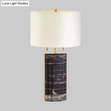 Modern Fabric Shade Desk Lamp - Straight Sided White 2-Bulb Task Light With Pull Chain