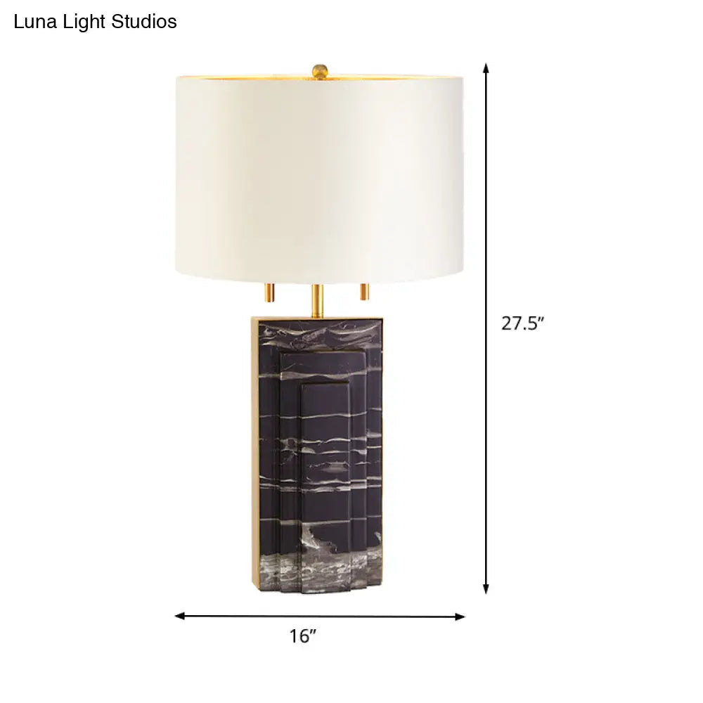 Modern Fabric Shade Desk Lamp - Straight Sided White 2-Bulb Task Light With Pull Chain