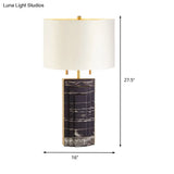 Modern Fabric Shade Desk Lamp - Straight Sided White 2-Bulb Task Light With Pull Chain