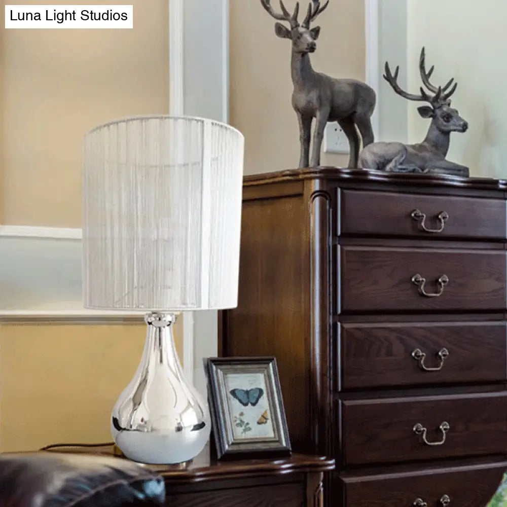 Modern Fabric Shade Nightstand Lamp: Straight Sided White - 1 Bulb Reading Light