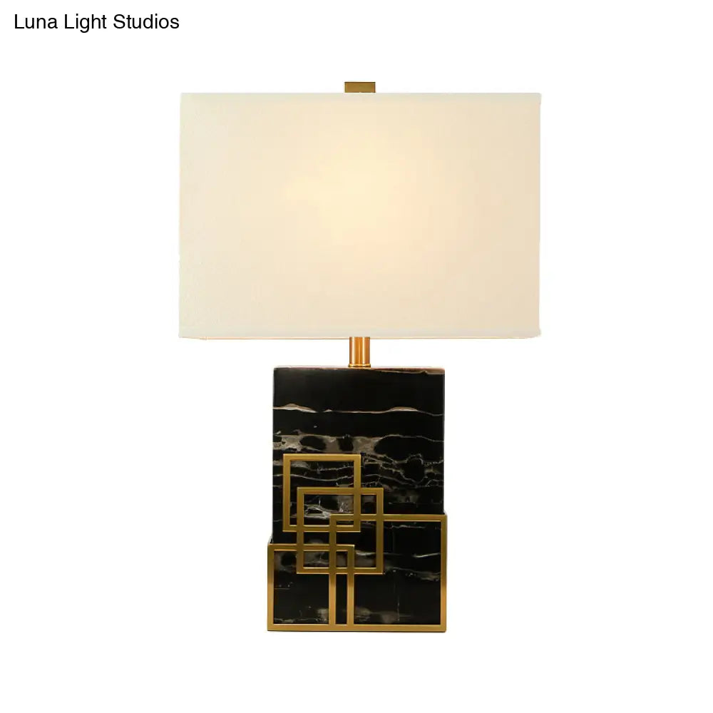Modern Fabric Shaded Table Lamp With Marble Base - White Desk Light