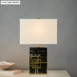 Modern Fabric Shaded Table Lamp With Marble Base - White Desk Light