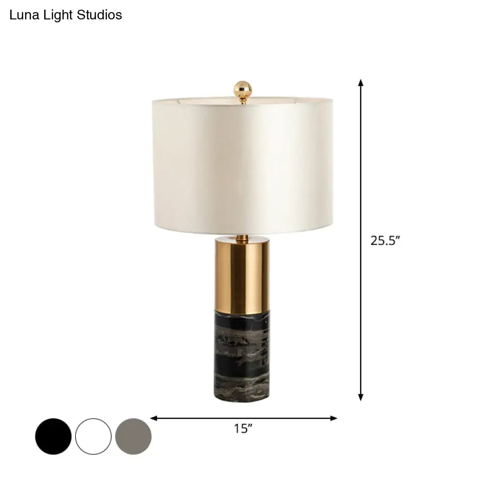 Modern Fabric Straight-Side Shade Night Lamp For Bedroom - 1 Head Black/Grey/White Table Stand Light