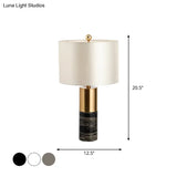 Modern Fabric Straight-Side Shade Night Lamp For Bedroom - 1 Head Black/Grey/White Table Stand Light