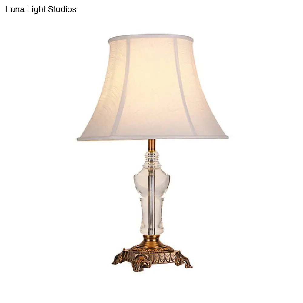 Modern Fabric Table Lamp: Flare Desk Light With Bronze Metal Base - White 1 Bulb
