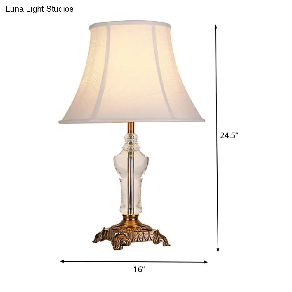 Modern Fabric Table Lamp: Flare Desk Light With Bronze Metal Base - White 1 Bulb
