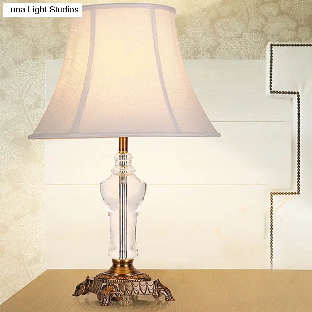 Modern Fabric Table Lamp: Flare Desk Light With Bronze Metal Base - White 1 Bulb