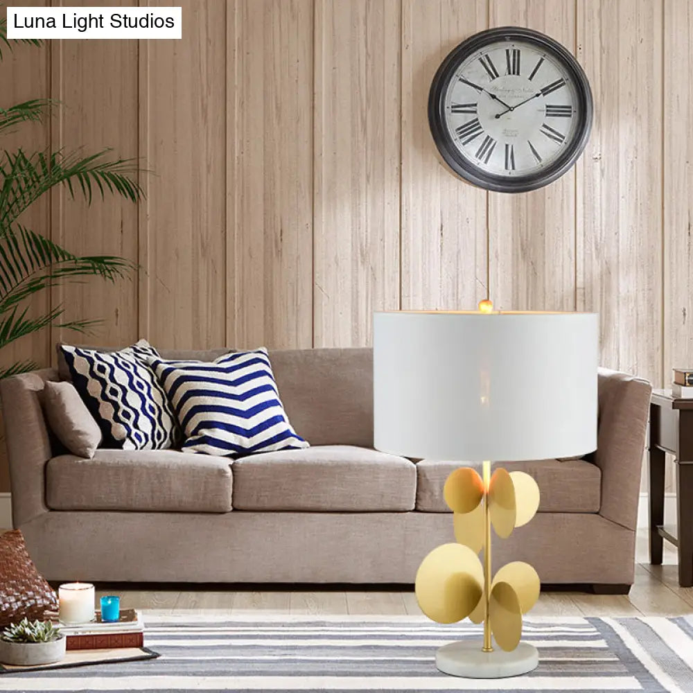 Modern Fabric Table Lamp: Shaded White 1 Bulb Task Lighting With Marble Base