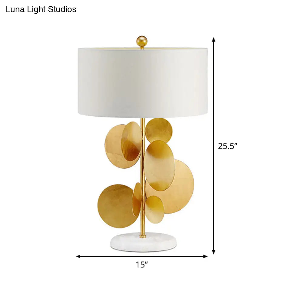 Modern Fabric Table Lamp: Shaded White 1 Bulb Task Lighting With Marble Base