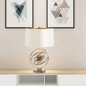 Modern Fabric Table Lamp With Round Marble Base - White