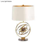 Modern Fabric Table Lamp With Round Marble Base - White