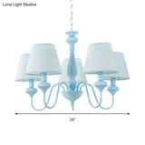 Modern Fabric Tapered Chandelier Light In Blue For Balcony Restaurant