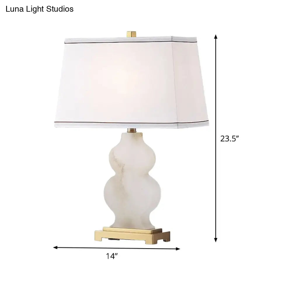 Modern Fabric Tapered Task Light - 1 Head White Nightstand Lamp With Gourd Marble Base