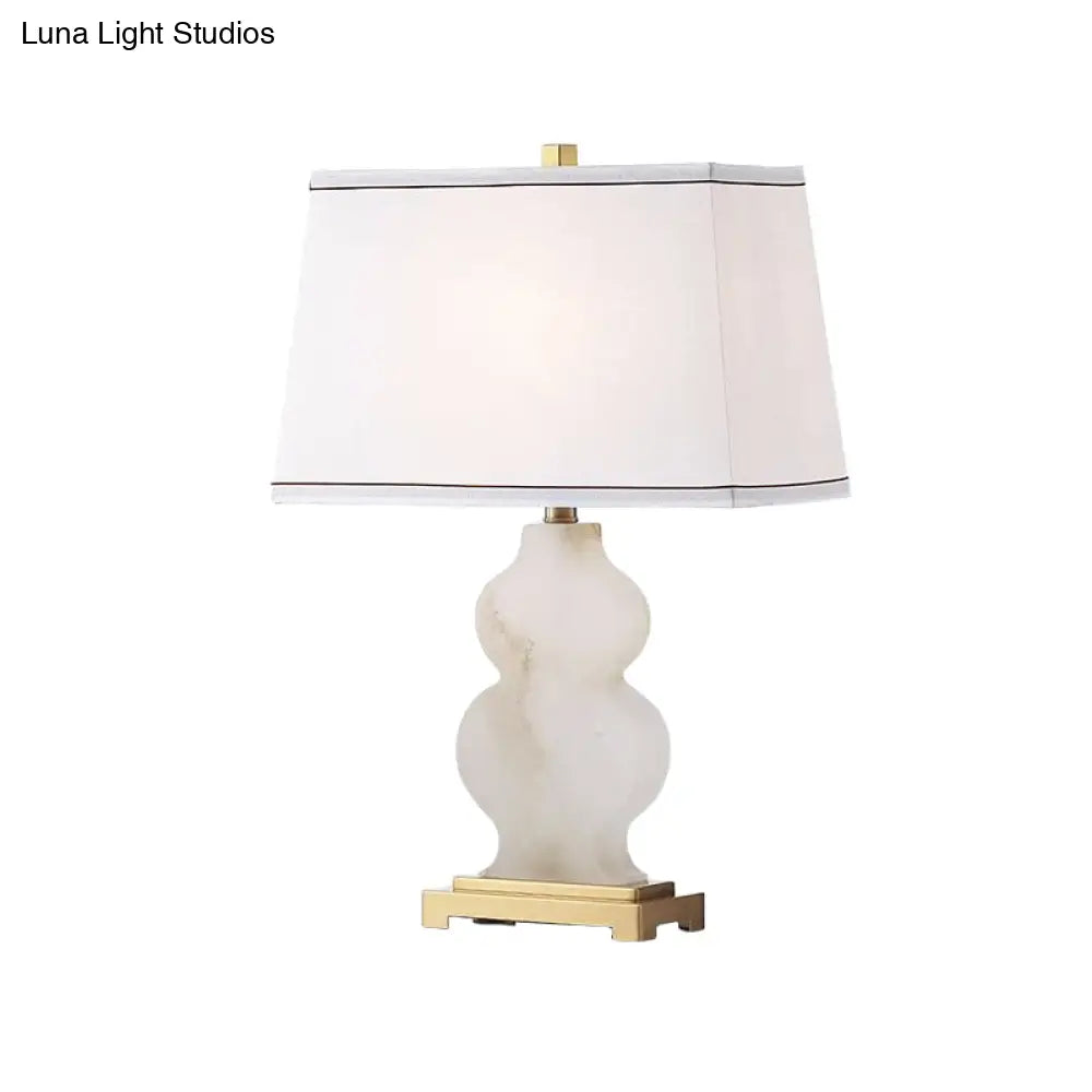 Modern Fabric Tapered Task Light - 1 Head White Nightstand Lamp With Gourd Marble Base