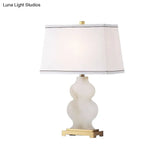 Modern Fabric Tapered Task Light - 1 Head White Nightstand Lamp With Gourd Marble Base