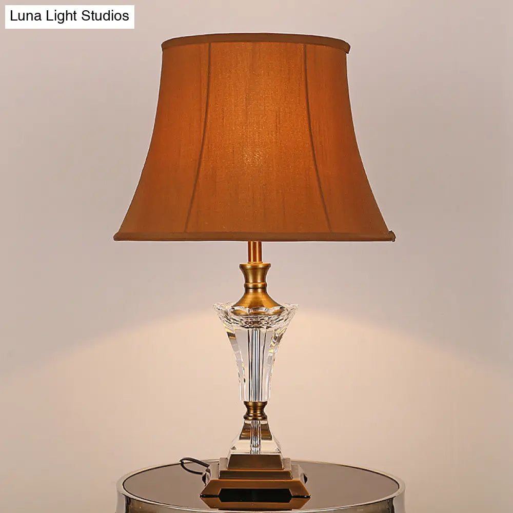 Modern Fabric Wide Flare 1-Head Night Table Lamp In Brown For Bedside